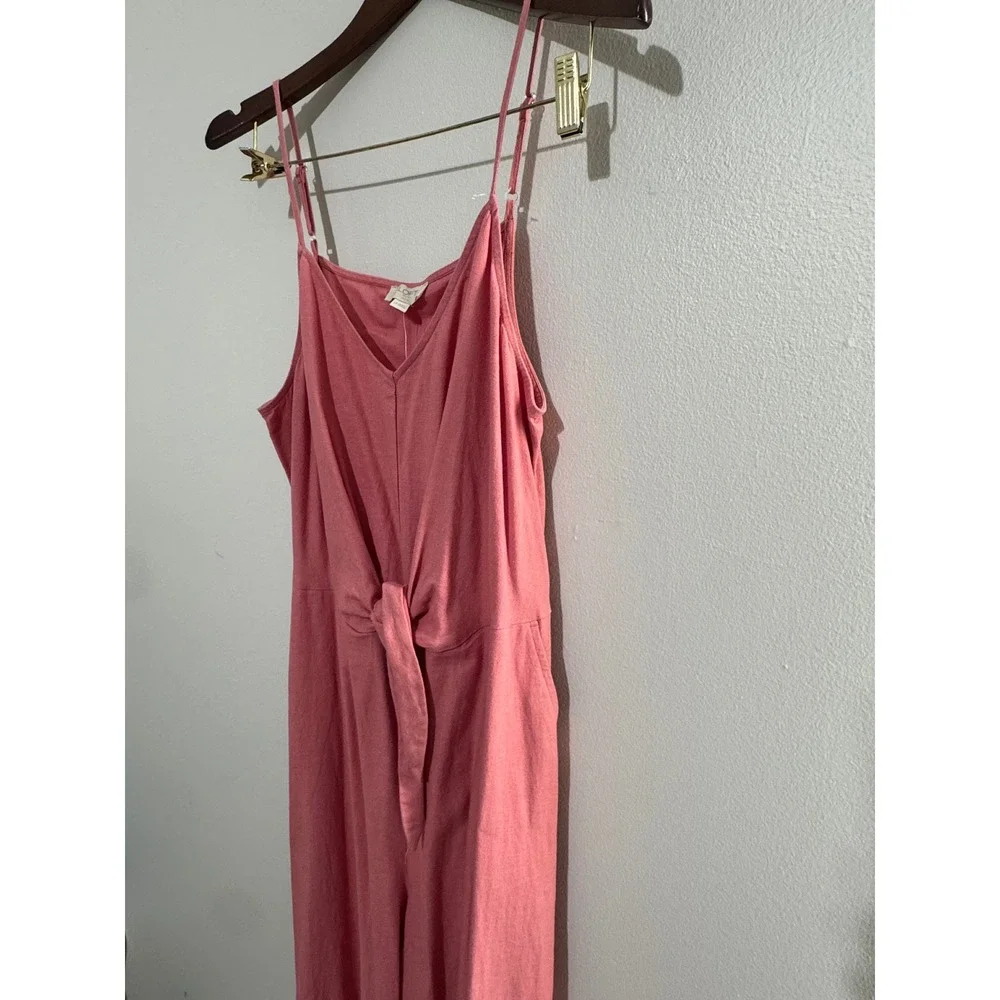 LOFT Outlet Womens Large Petite Pink Linen Blend Tie Front Wide Leg Jumpsuit NWT - Picture 3 of 10